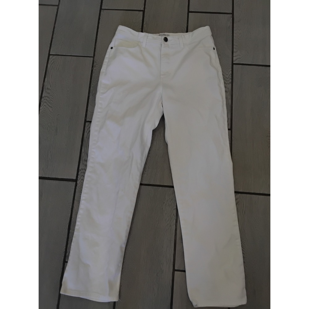 Lee Classic Fit White Straight Leg Jeans Rhinestone Heart Pocket Womens 14M
